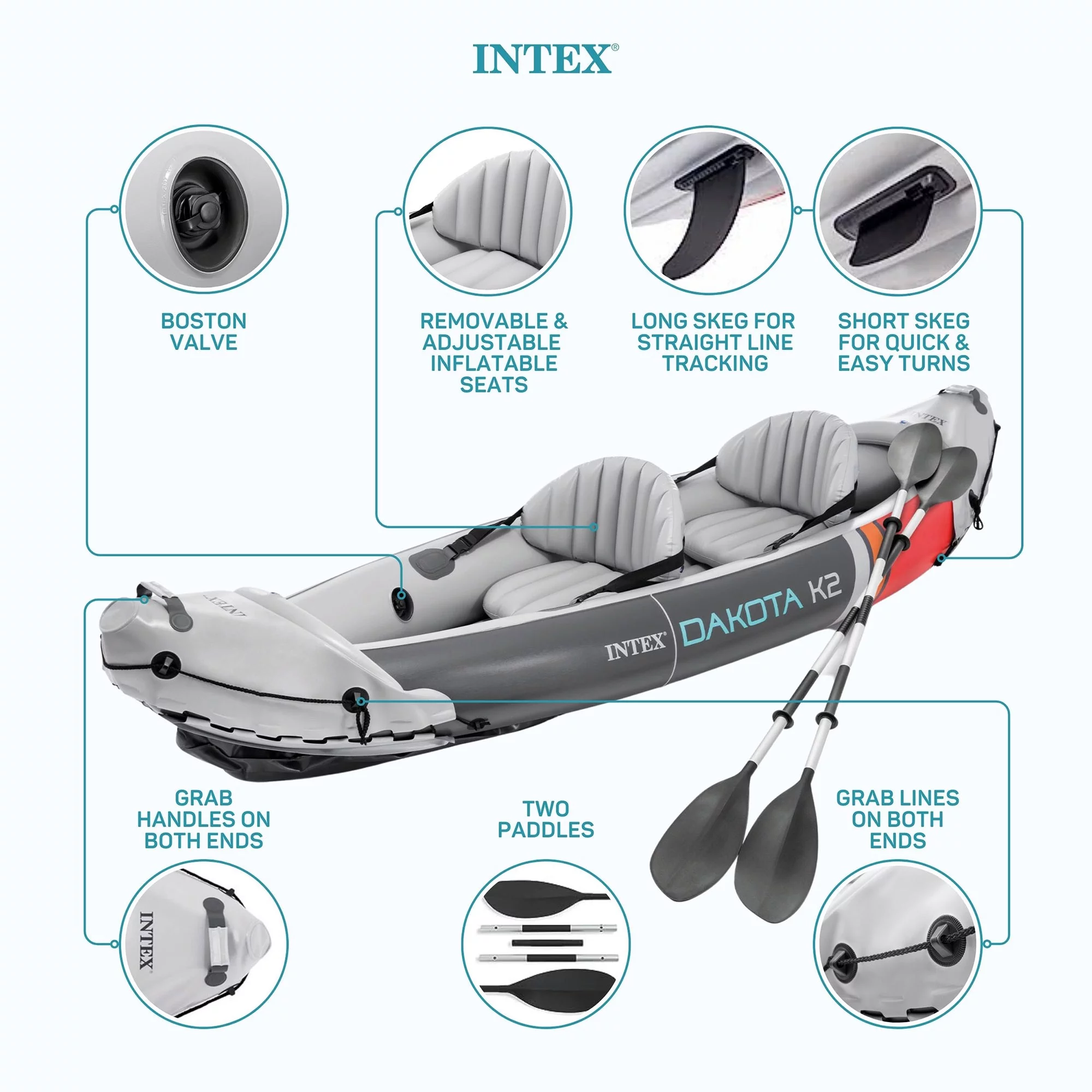 Open Box Intex Dakota K2 2 Person Vinyl Inflatable Kayak with Oars and Pump - John Pierce Auto Care