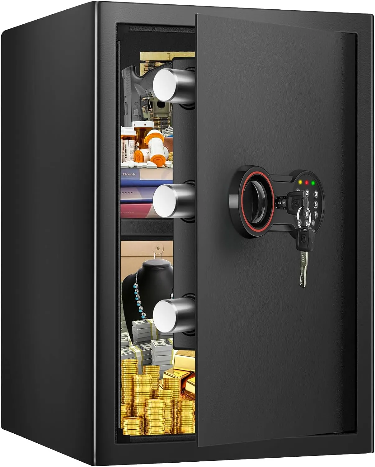 3.8 Cub Large safe is fireproof and waterproof, burglar proof and fireproof safe, with numeric keypad, spare key and 2 removable shelves - John Pierce Auto Care