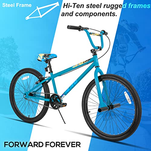 Hiland 26 inch BMX Bike Beginner Level to Advanced Riders with 2 Pegs Steel Frame Blue - John Pierce Auto Care