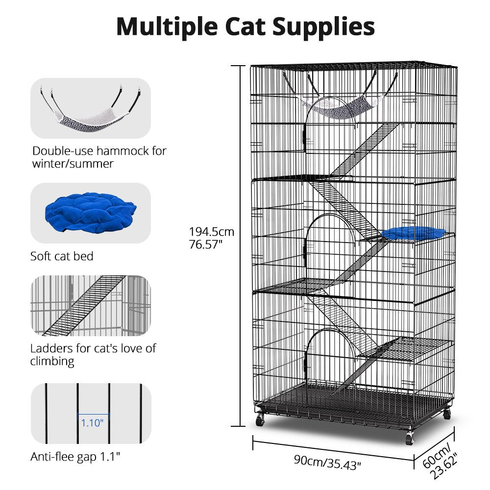 SINGES 6 Tier Large 77\u0026quot; Cat Cage Kennels Indoor Metal Wire Cat Playpen with Cat Bed - John Pierce Auto Care