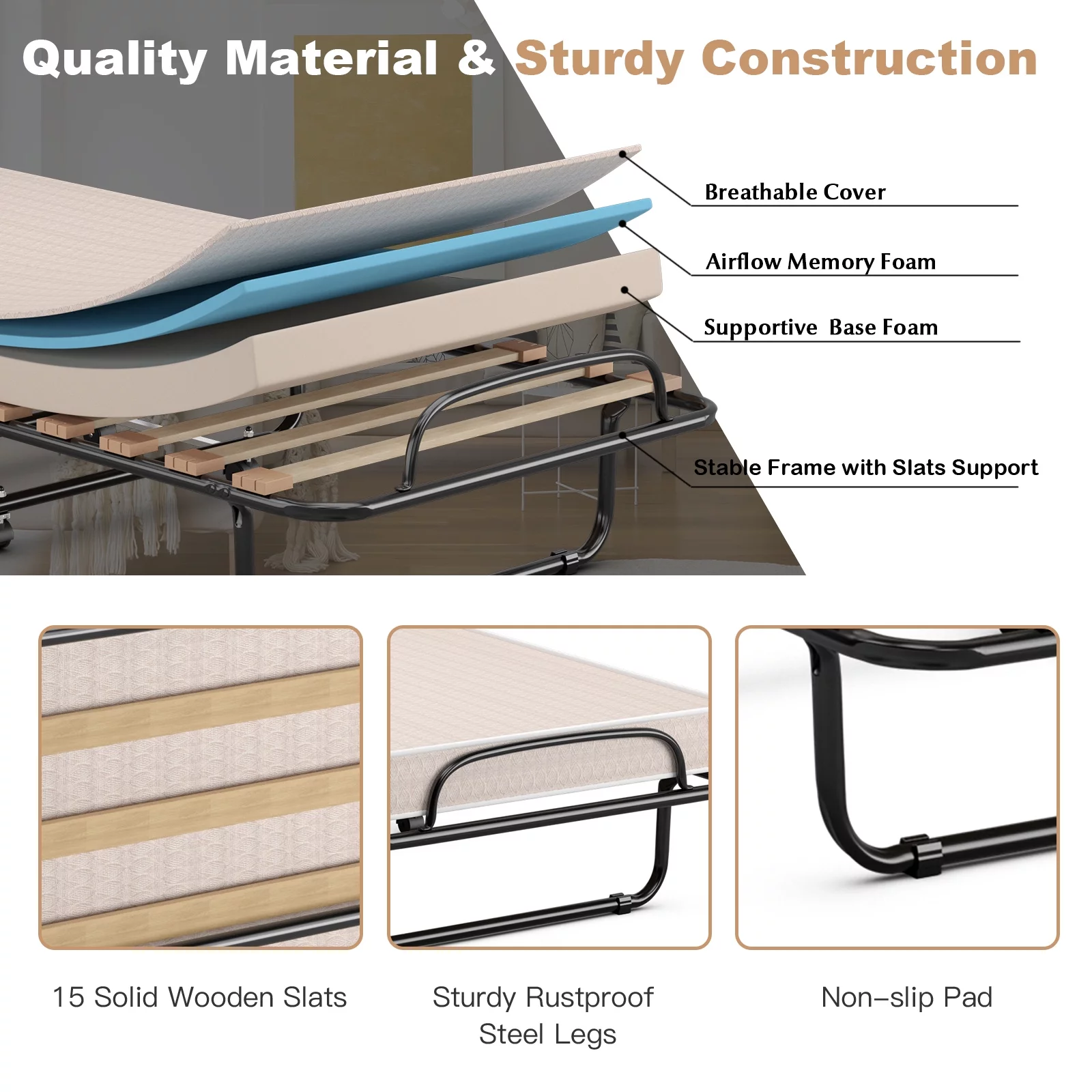 Costway Portable Folding Bed with Mattress - John Pierce Auto Care