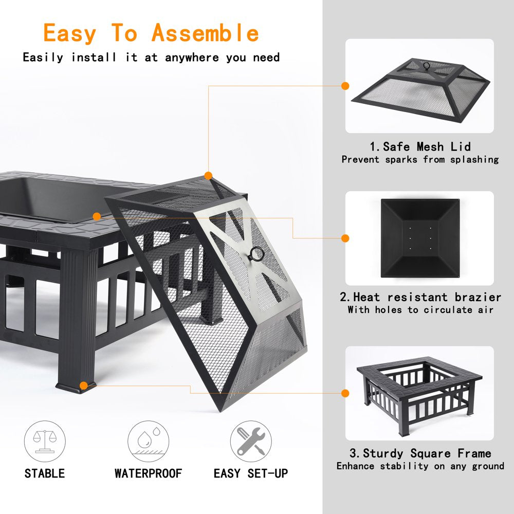 Uhomepro 32\u0026quot; Wood Burning Fire Pit Tables with Screen Lid, Poker, BBQ Net, Ice Tray, Food Clip and Cover - John Pierce Auto Care