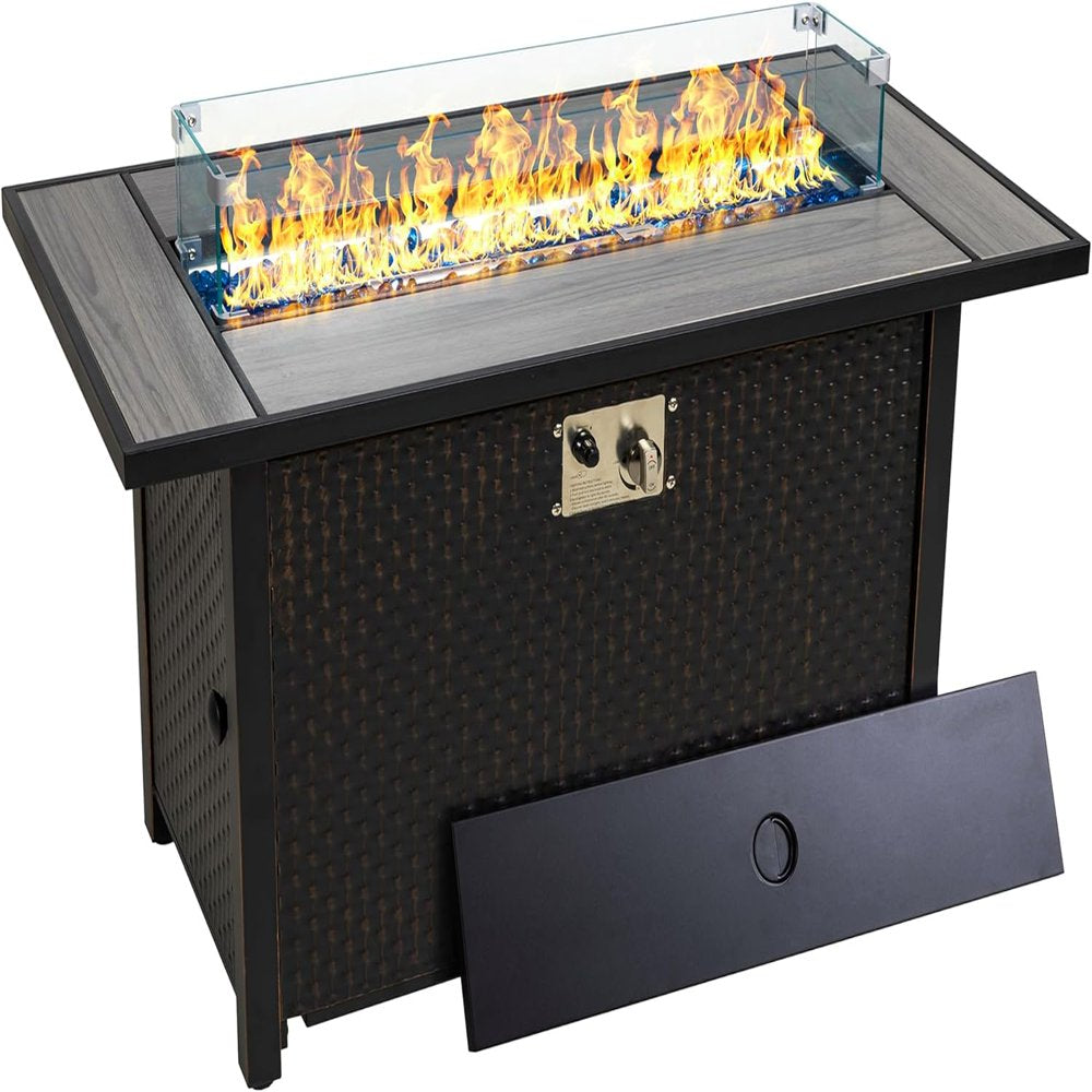 Walsunny 45\u0026quot; Propane Fire Pit Table 50,000 BTU Steel Gas Fire Pit with Lid and Lava Rock Rectangular - John Pierce Auto Care