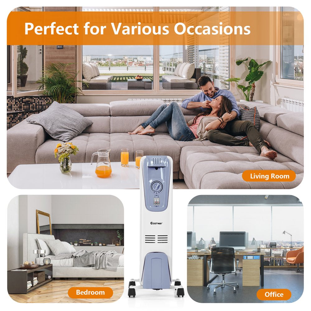 Costway 1500W Electric Oil Filled Radiator Space Heater 7 Fin Thermostat Room Radiant - John Pierce Auto Care