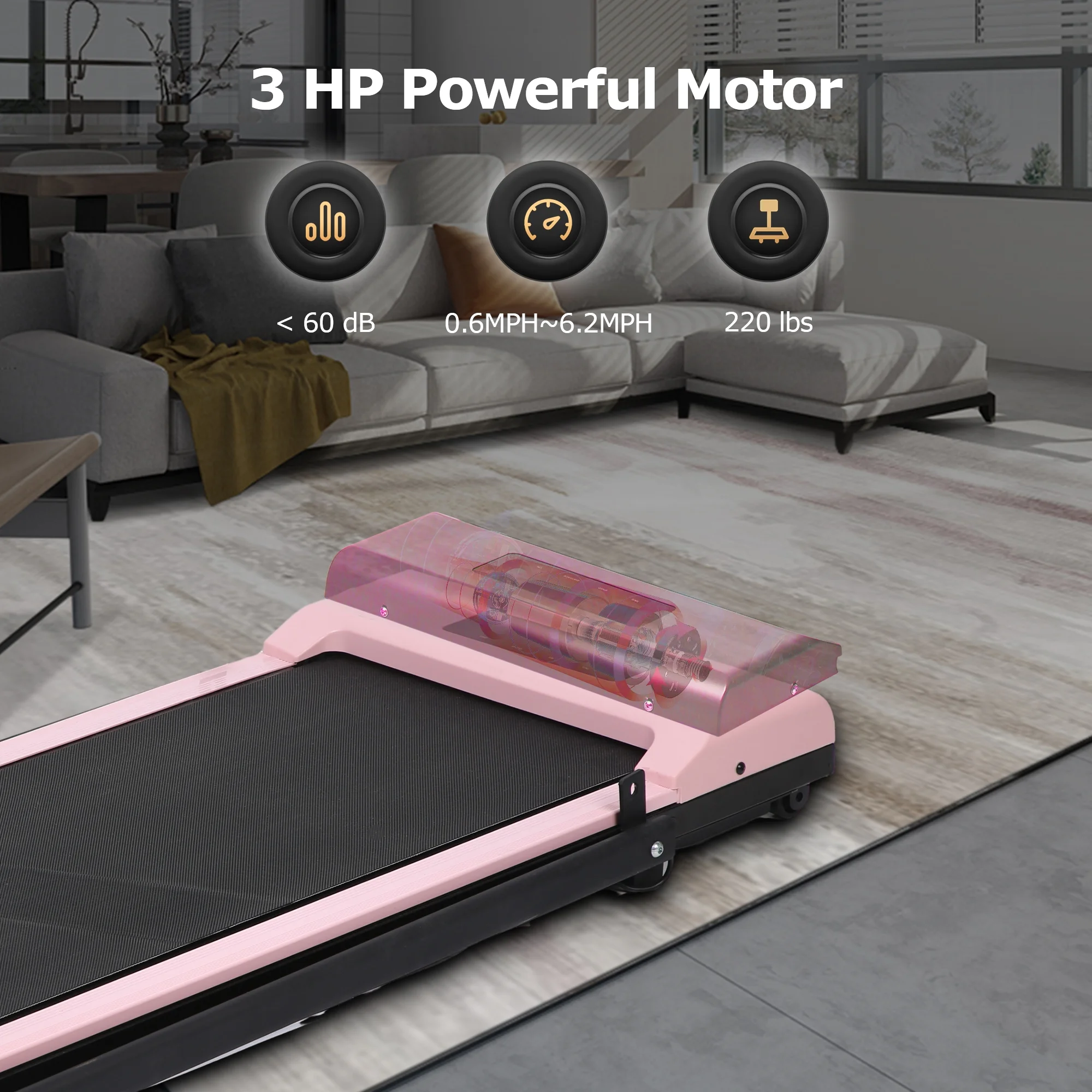 BITOUSHI Treadmill Under Desk Walking Pad 2 in 1, 3.0HP Portable Small Treadmill for Office \u0026amp; Home, Ultra Quiet \u0026amp; Installation Free with Remote Control, LED Display, 220 Lb Capacity   Pink - John Pierce Auto Care