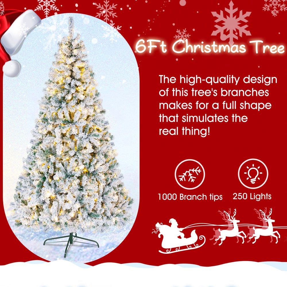 iFanze 6ft Pre Lit Snow Flocked Christmas Tree with 1000 Tips 250 Warm Lights, Hinged Artificial Holiday Xmas Pine Tree - John Pierce Auto Care