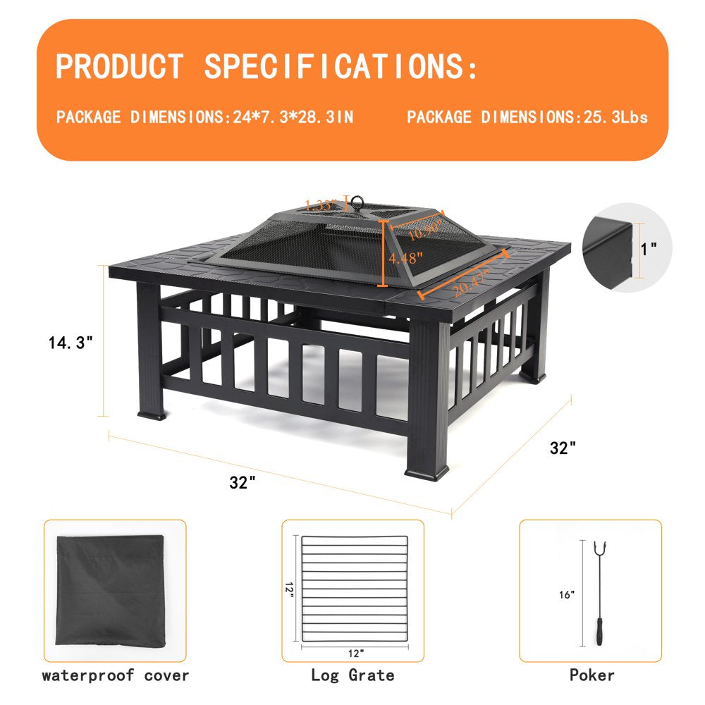 Uhomepro 32\u0026quot; Wood Burning Fire Pit Tables with Screen Lid, Poker, BBQ Net, Ice Tray, Food Clip and Cover - John Pierce Auto Care