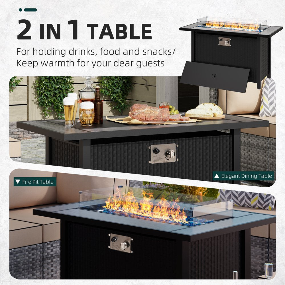 Walsunny 45\u0026quot; Propane Fire Pit Table 50,000 BTU Steel Gas Fire Pit with Lid and Lava Rock Rectangular - John Pierce Auto Care