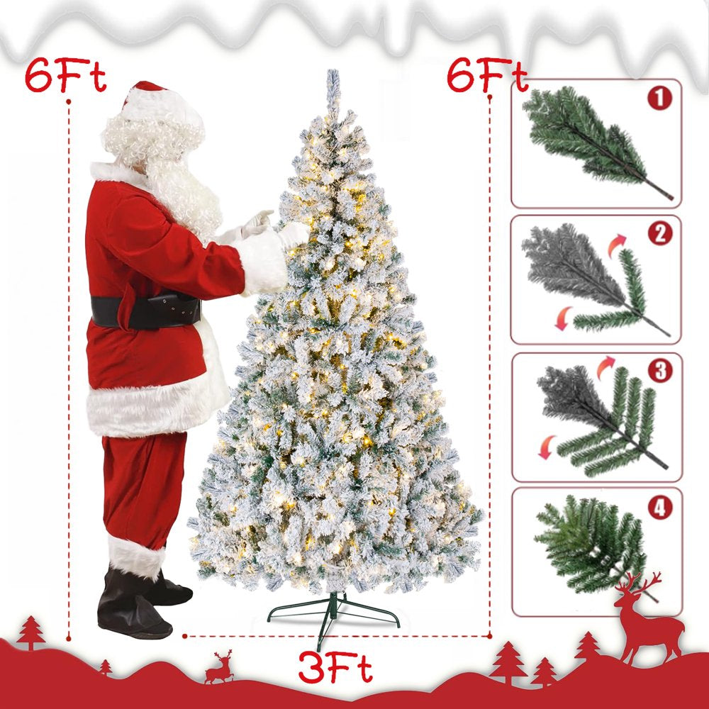 iFanze 6ft Pre Lit Snow Flocked Christmas Tree with 1000 Tips 250 Warm Lights, Hinged Artificial Holiday Xmas Pine Tree - John Pierce Auto Care