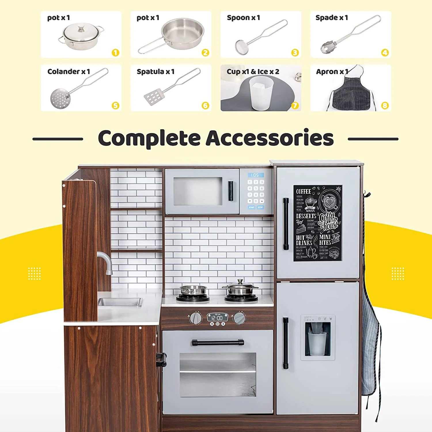 BRINJOY Corner Play Kitchen for Kids, Wooden Toddler Kitchen Playset w\/ Faucet, Sink, Microwave, Oven, Apron, Blackboard, Storage Cabinets, Pretend Cooking Toys w\/ Sound \u0026amp; Light Gift for Ages 3 - John Pierce Auto Care