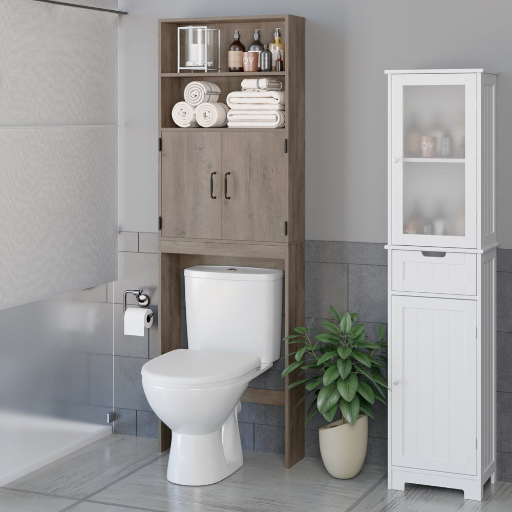 Homfa over Toilet Storage Rack, Bathroom Storage Cabinet over Toilet with 4 Tier Shelves and 2 Doors - John Pierce Auto Care