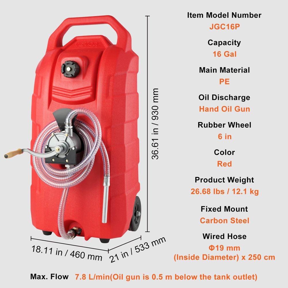 VEVOR 16 Gallon Fuel Caddy, 7.8 L\/Min, Portable Gas Storage Tank Container - John Pierce Auto Care