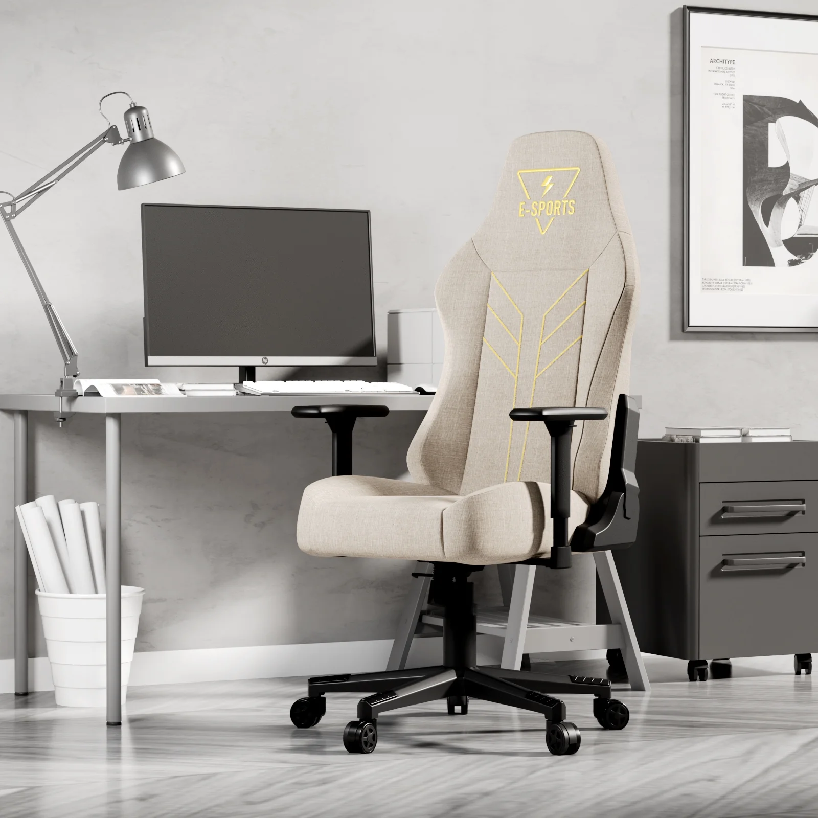 Bigzzia Gaming Chair, High Back Ergonomic Computer Chair with 3D Armrests for Adult, Height Adjustable Game Chair with 360�� Swivel Seat, Beige - John Pierce Auto Care