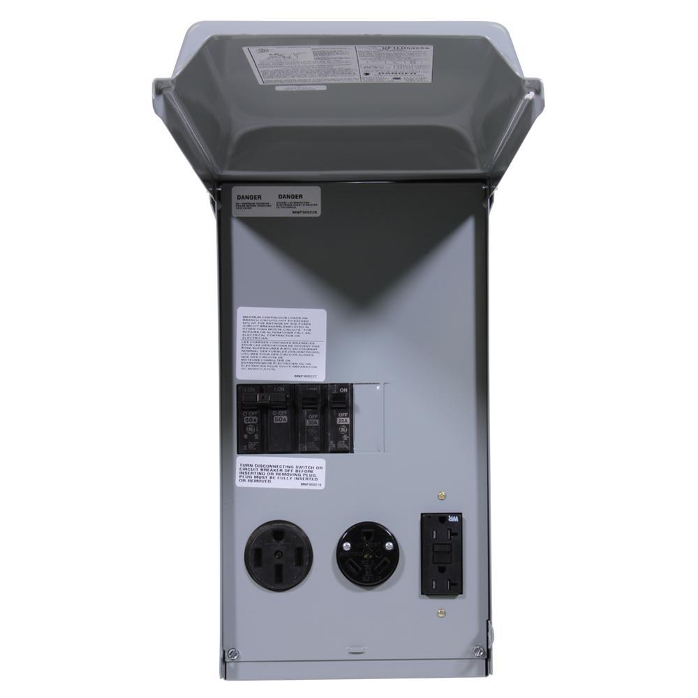 RV Panel with 50 Amp and 30 AMP RV Receptacles and a 20 Amp GFCI Receptacle - John Pierce Auto Care