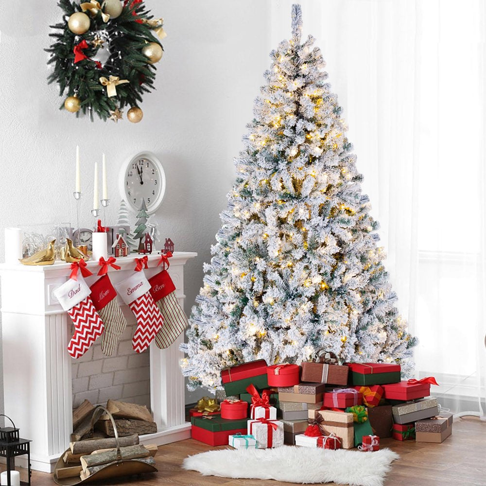 iFanze 6ft Pre Lit Snow Flocked Christmas Tree with 1000 Tips 250 Warm Lights, Hinged Artificial Holiday Xmas Pine Tree - John Pierce Auto Care