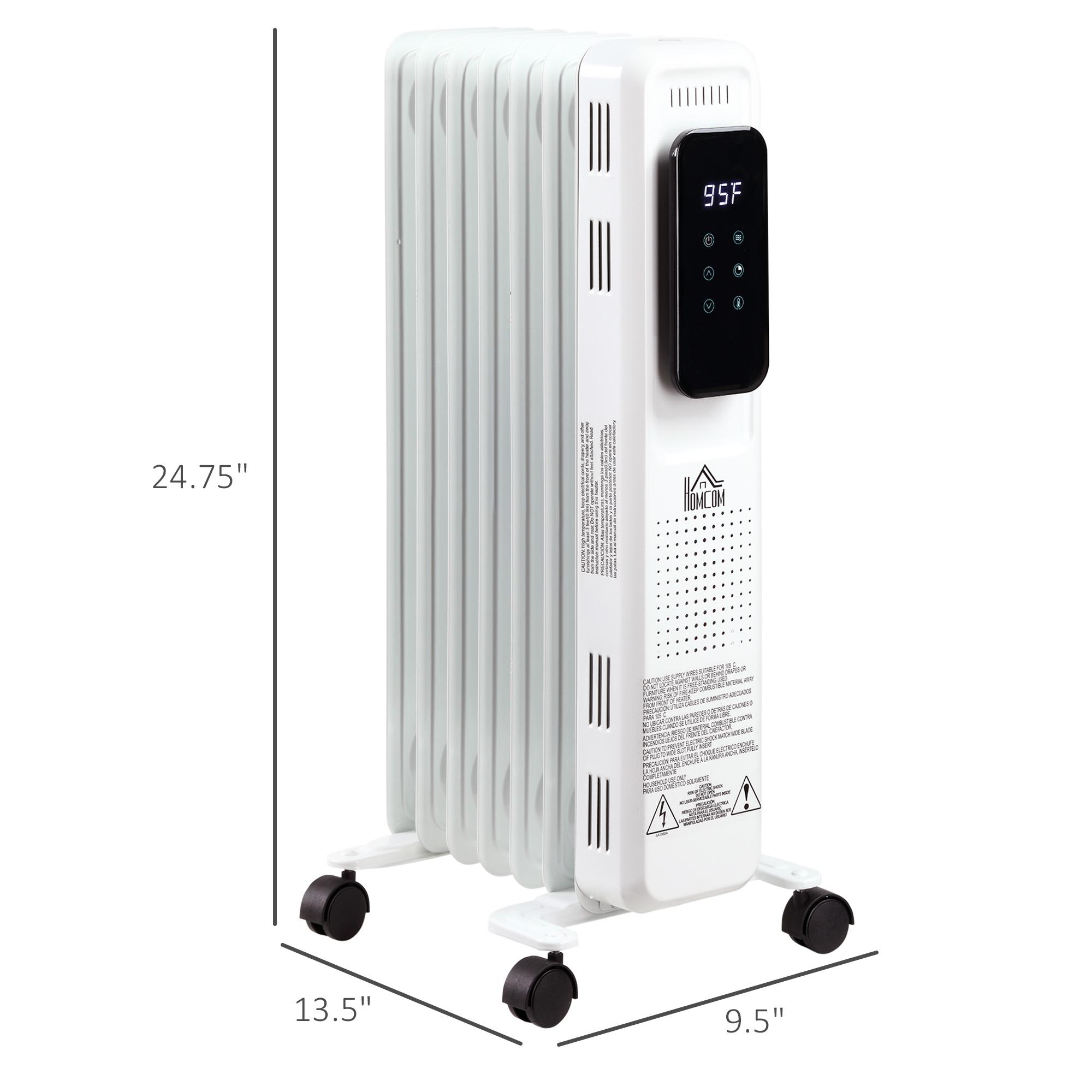 Eccomum 1500W 7 Fin Oil Filled Radiator Electric Space w\/ Remote \u0026amp; Wheels, White - John Pierce Auto Care