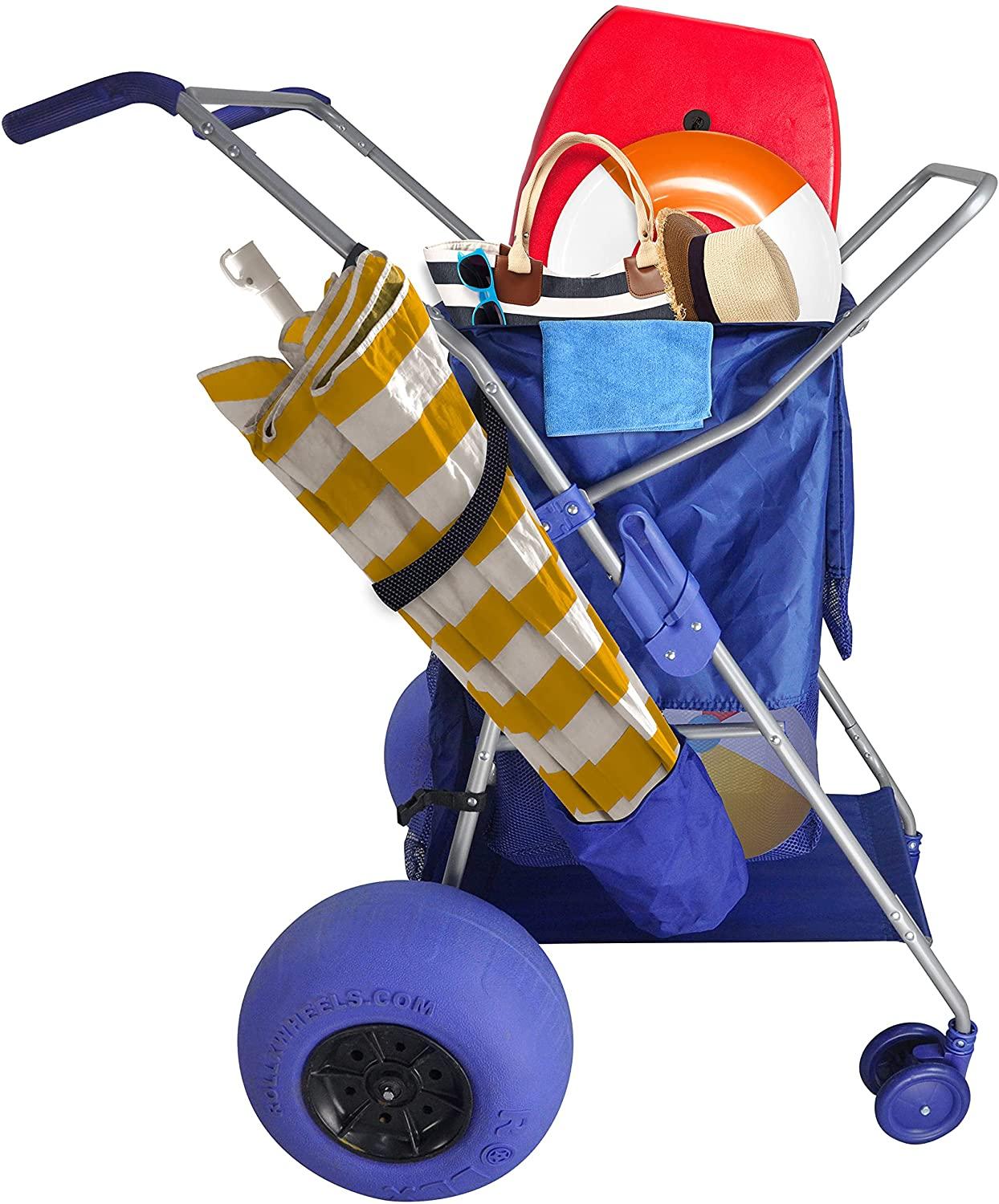 RollX Foldable Storage Wagon Beach Cart 12 inch Balloon Wheels �C ( Pump Included ) (Blue) - John Pierce Auto Care