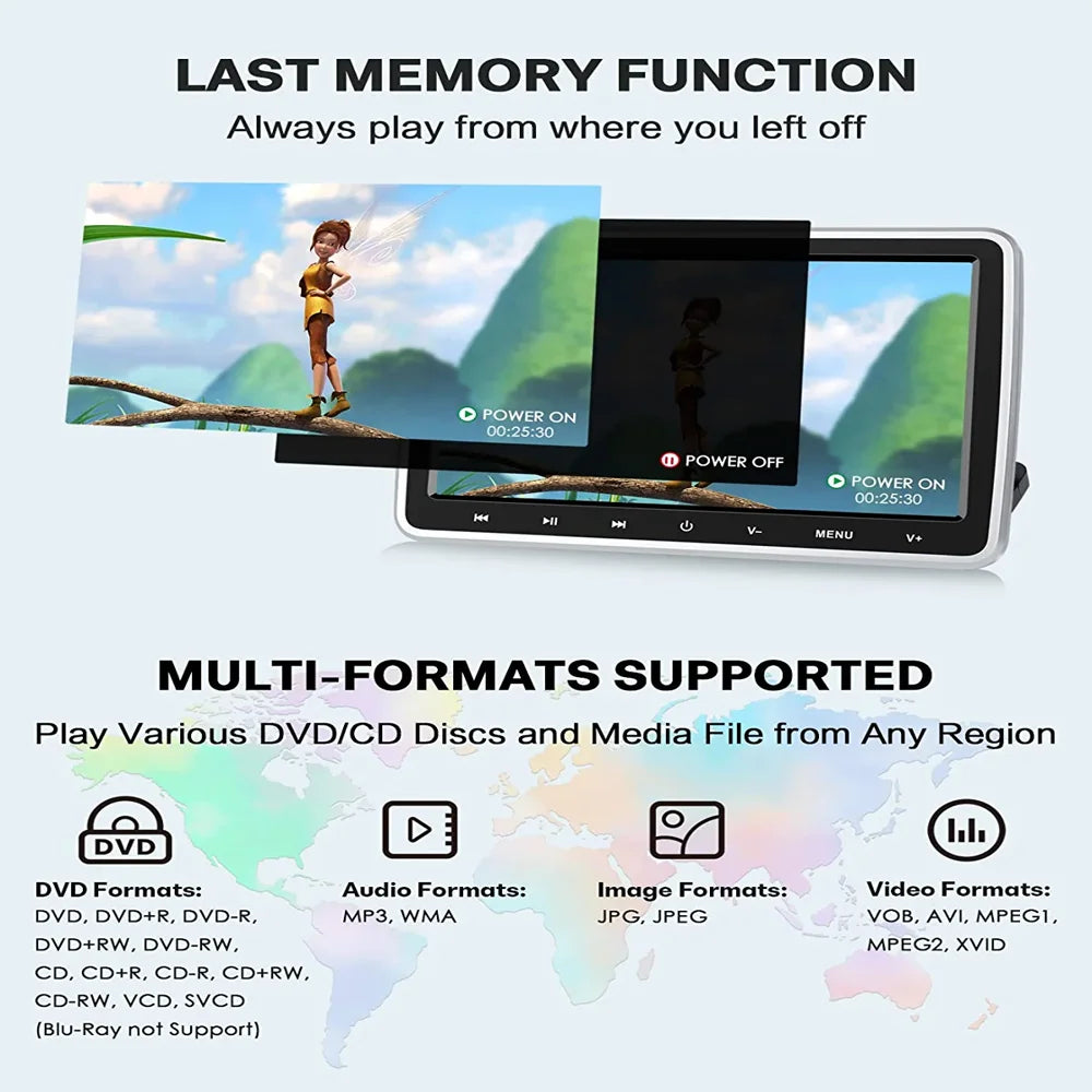 RICILAR Premium 10.5\u0026quot; Dual Screen Portable DVD Player for Car, Black ( 2 x DVD Player��Non built in battery ) - John Pierce Auto Care