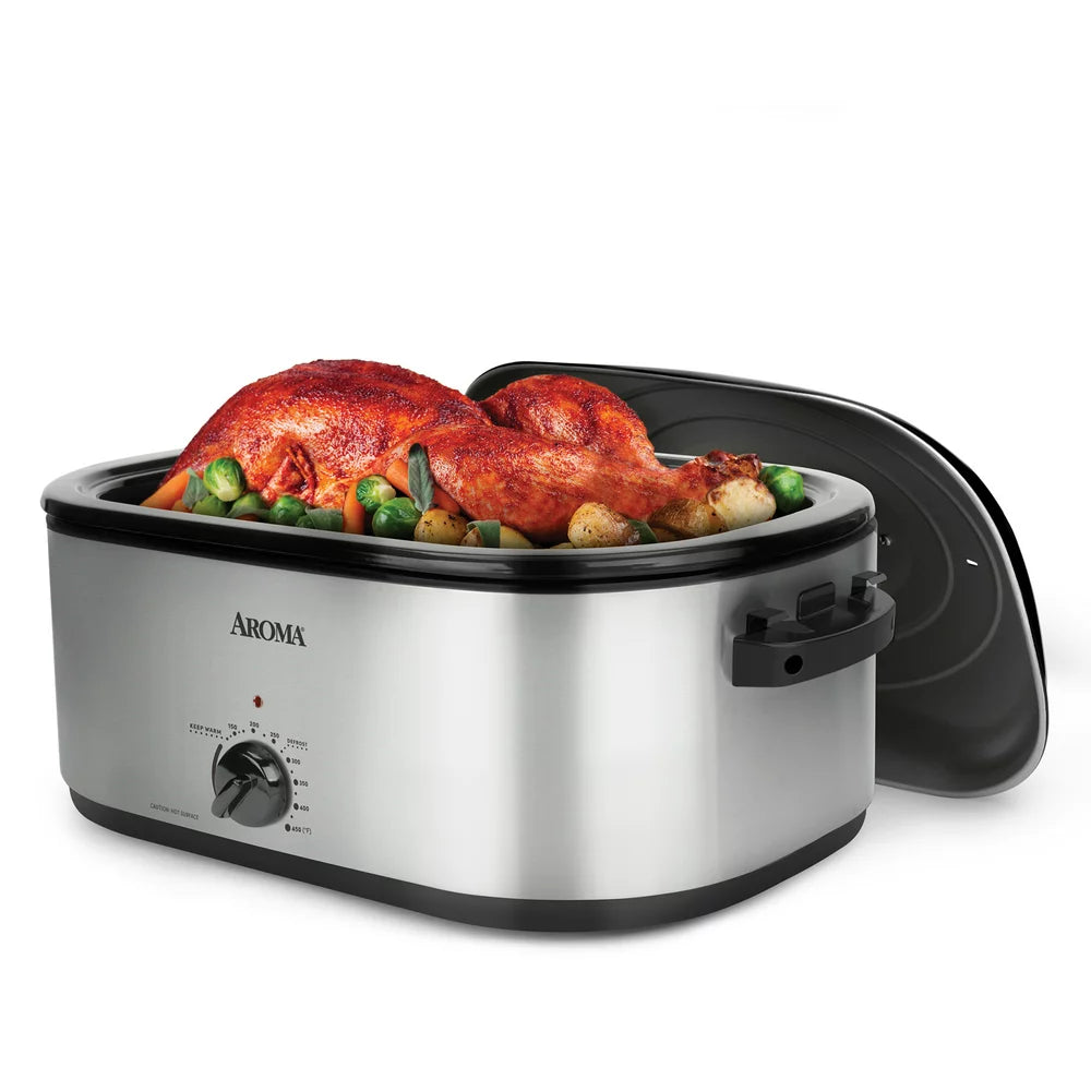 Aroma 22 Quart Electric Roaster Oven Stainless Steel with Self Basting Lid - John Pierce Auto Care