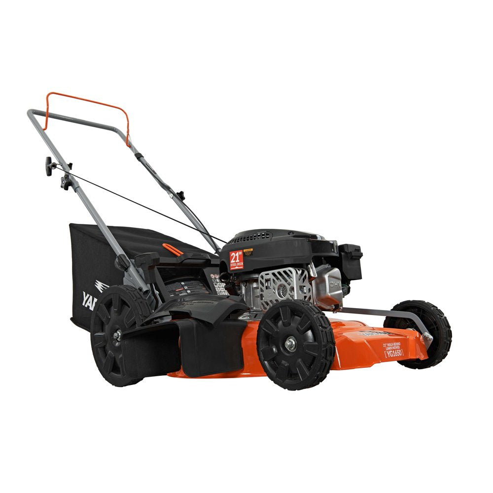YARDMAX 21 In. 170Cc 3 In 1 Gas Walk behind Push Lawn Mower with High Rear Wheels - John Pierce Auto Care