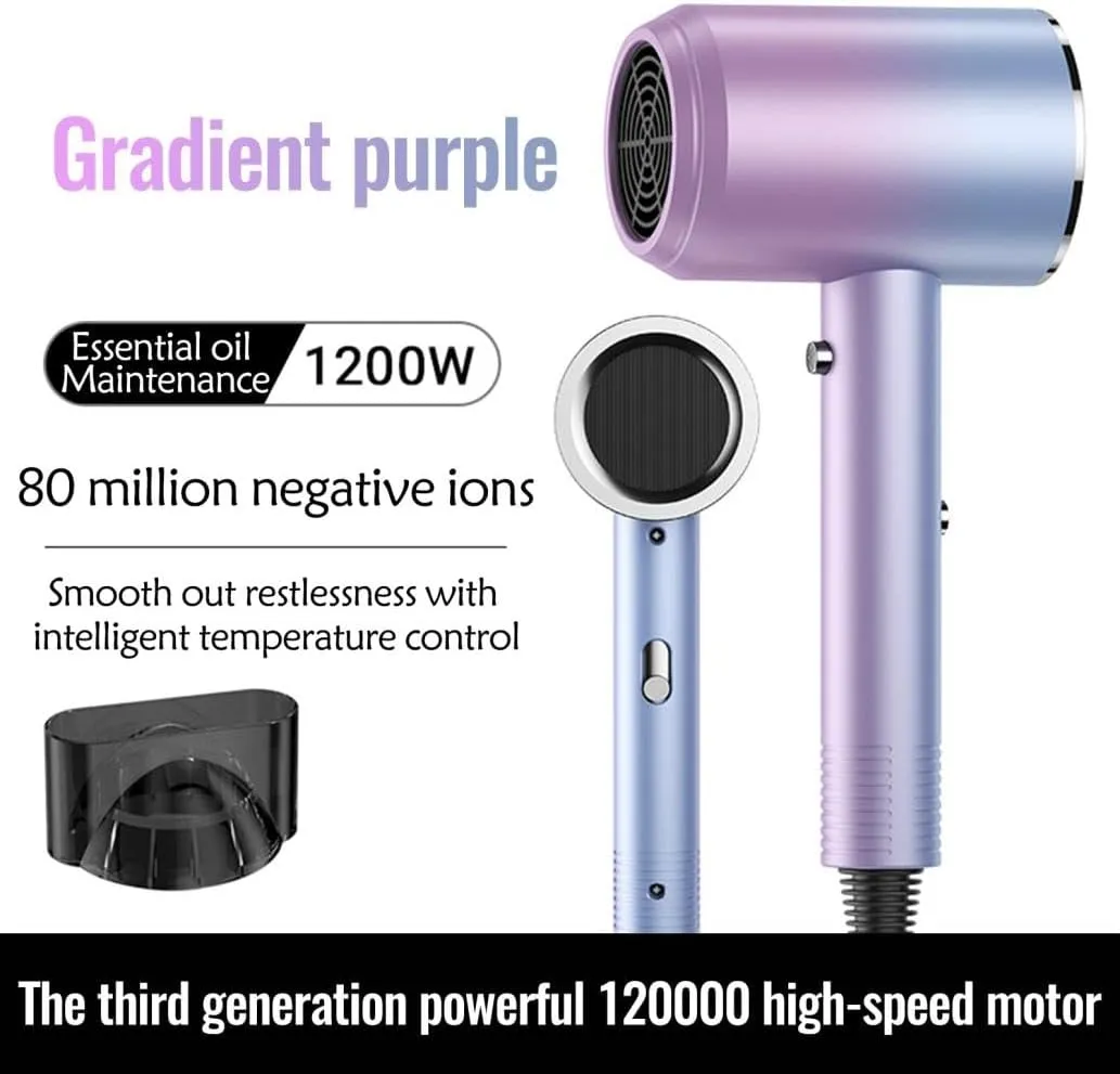 Blue Light Hair Care Gradient Hair Dryer Electric Hair Dryer Household Constant Temperature Cold and Hot Hair Dryer Silent Hair Dryer (Purple) - John Pierce Auto Care