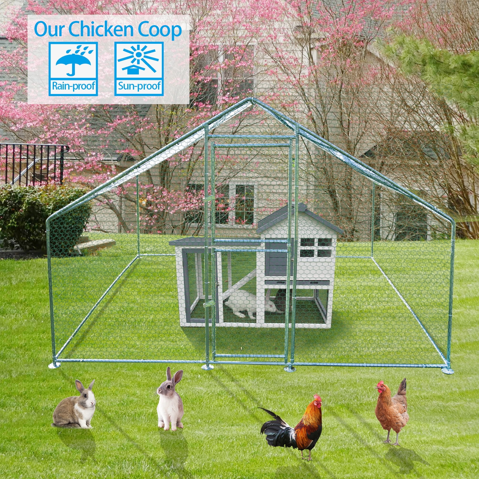 Kkonetoy 10 X 10 X 6.6ft Large Metal Chicken Coops, Outdoor Duck Walk in Run Poultry Cage, Walk in Hen House\u0026amp; with Waterproof Cover - John Pierce Auto Care