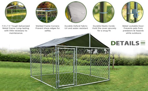Best Outdoor Metal Dog Kennel Run House with Water Resistant Cover Roof Cage,Silver - John Pierce Auto Care