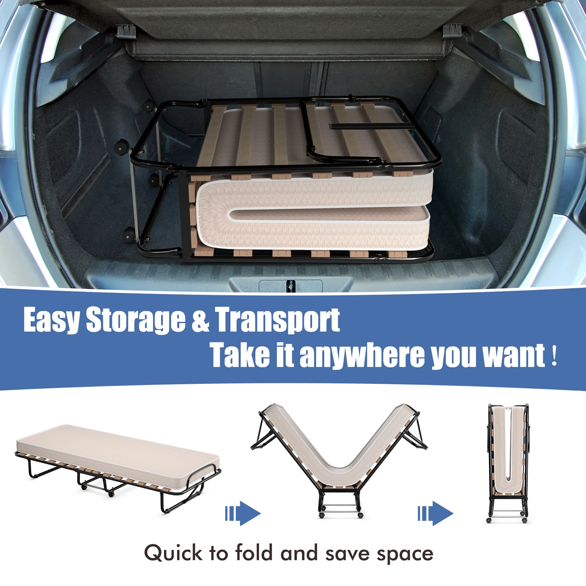 Costway Portable Folding Bed with Mattress - John Pierce Auto Care