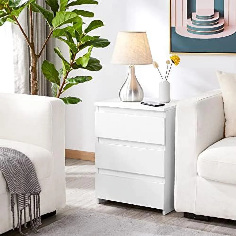 AYFDEGT 2PCS 3 Drawer Nightstands White Bedside Tables with Space Modern Bedside Cabinet Units with Sturdy Base Small Bedside Cupboards for Bedroom Small Space - John Pierce Auto Care