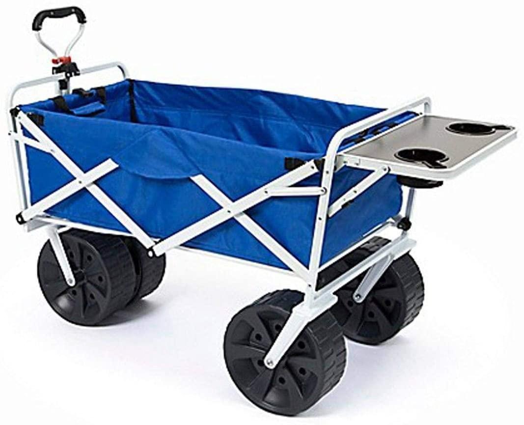 MacSports All Terrain Beach Wagon with Side Table|Heavy Duty Collapsible Folding Cart with Large Wheels for Beach Day, Picnic, Camping, Outdoor Activities | Blue\/White - John Pierce Auto Care