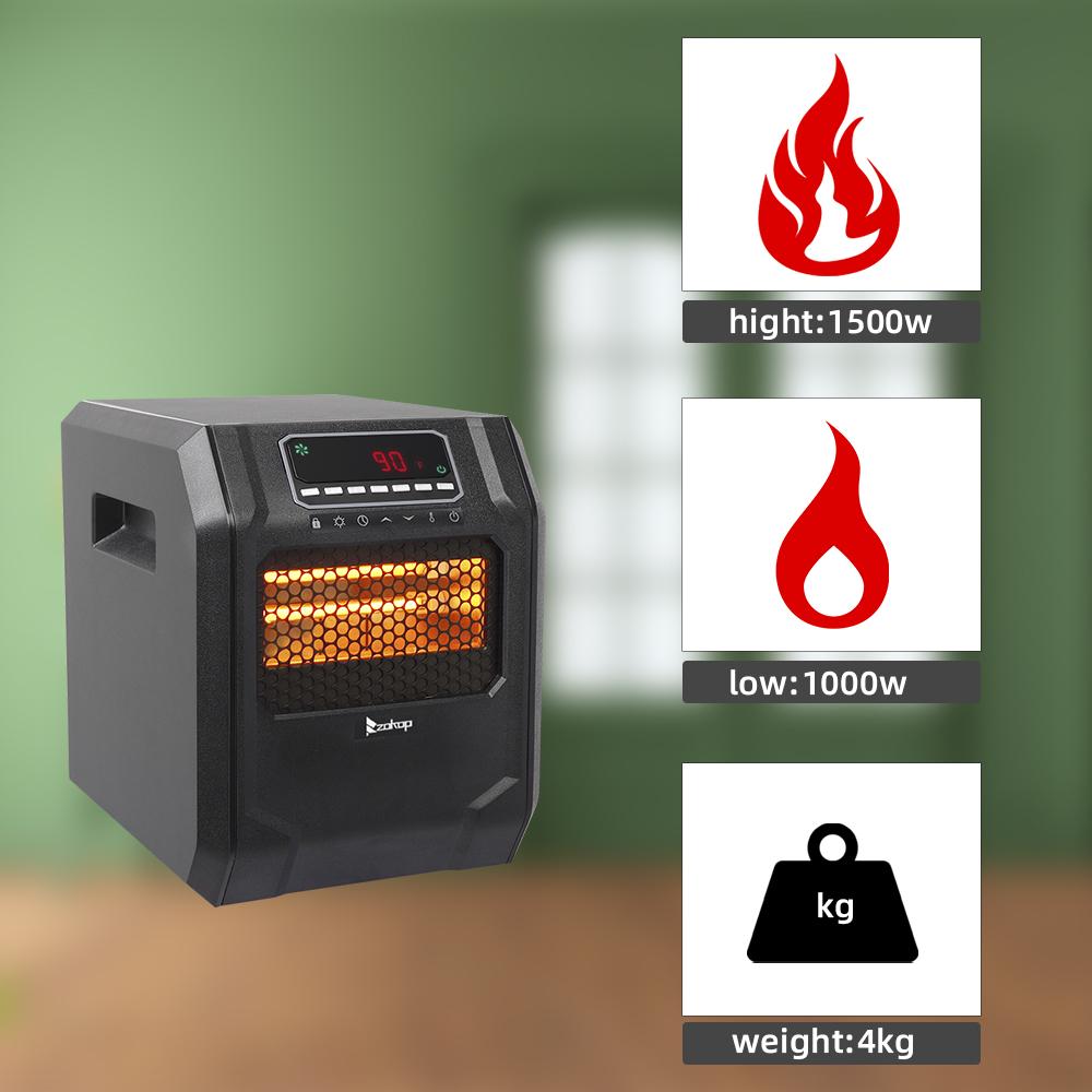 SAIBAI 1500W Quartz Tube Heater Digital Style 4 Quartz Tubes Black (Chanto Metal Fan) - John Pierce Auto Care