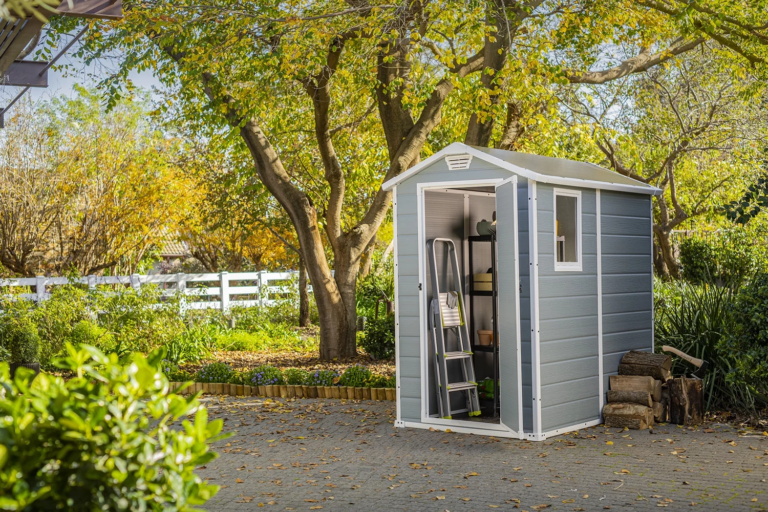 Keter Manor 4x6 Durable Resin Outdoor Storage Shed, Gray/White - John Pierce Auto Care