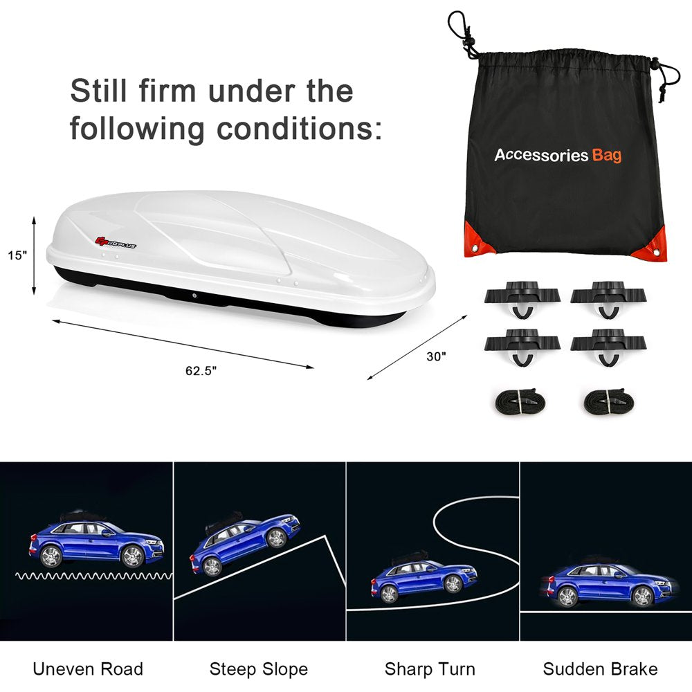 Goplus 14 Cubic Feet Cargo Box Dual Sided Opening Rooftop Carrier W\/Car Trunk Organizer - John Pierce Auto Care