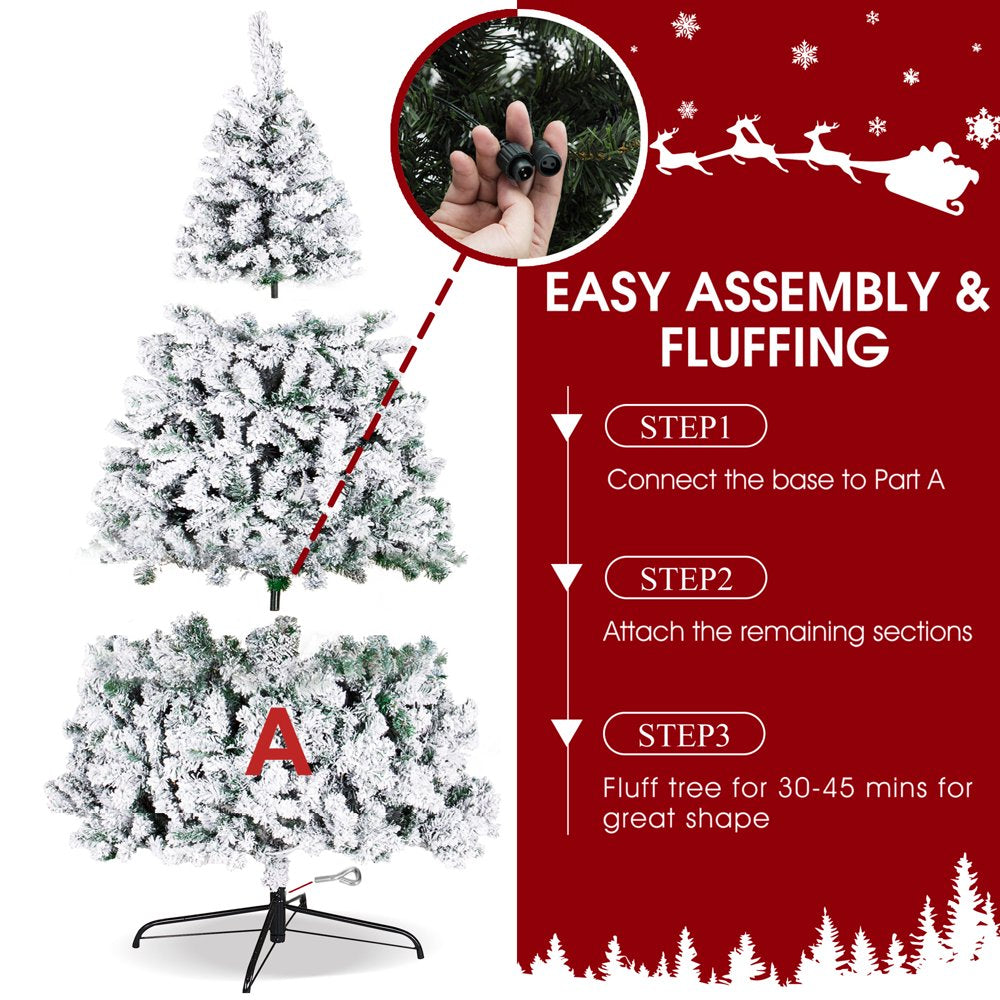 iFanze 6ft Pre Lit Snow Flocked Christmas Tree with 1000 Tips 250 Warm Lights, Hinged Artificial Holiday Xmas Pine Tree - John Pierce Auto Care