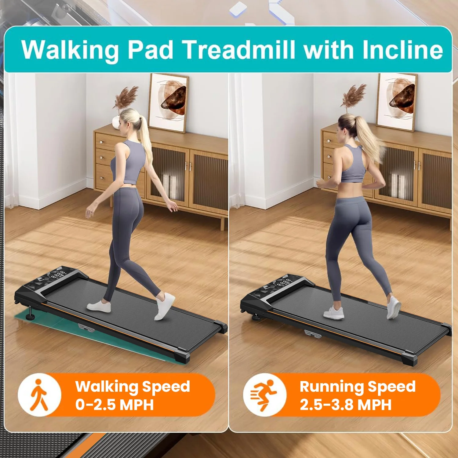 CoolHut Walking Pad, Under Desk Treadmill, 4 in 1 Home\/Office Treadmill, No Installation, Low Noise, LED Display, 265 lb. Capacity with Remote Control - John Pierce Auto Care