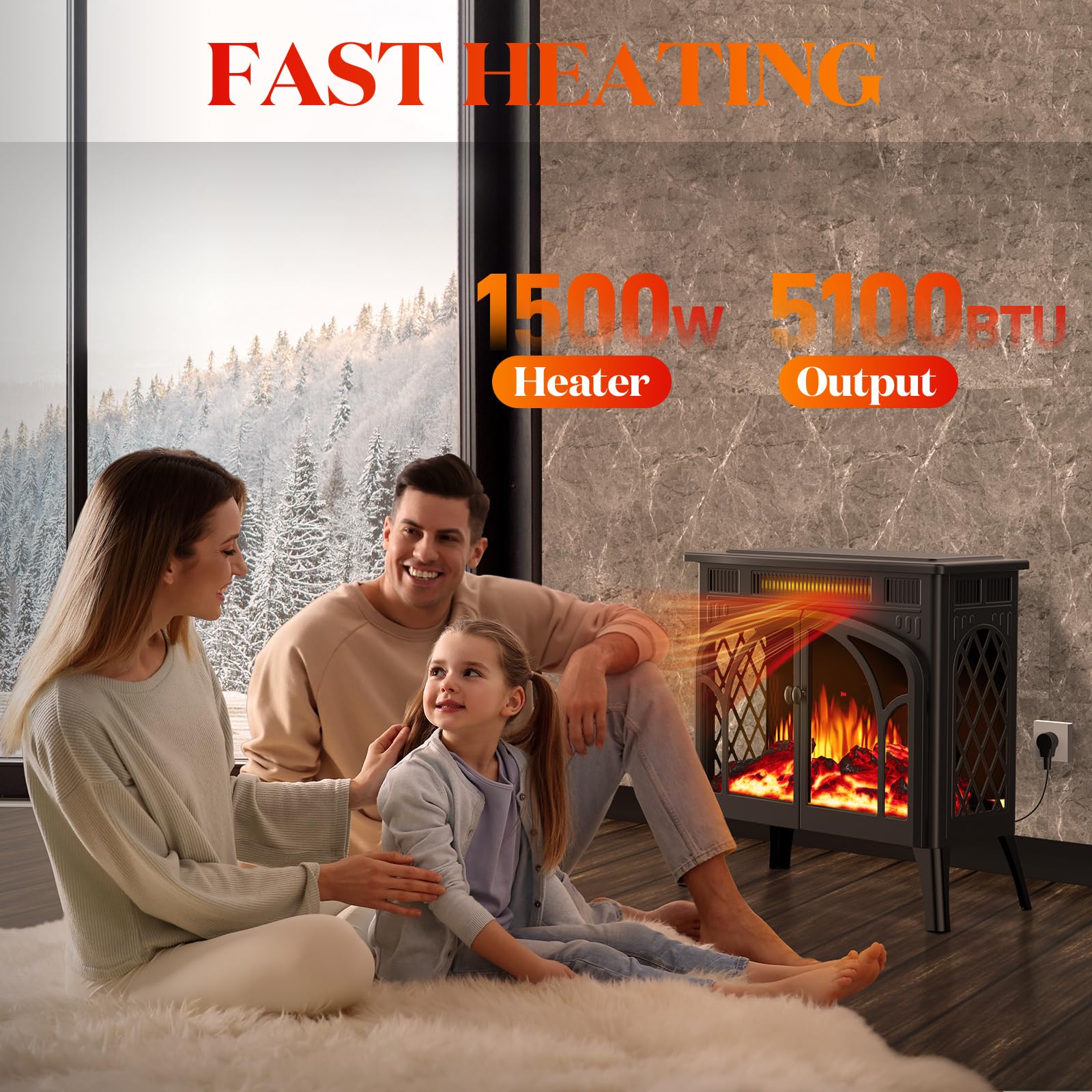 Rintuf Electric Fireplace Heater, 1500W Infrared Fireplace Stove, 5100BTU Electric Fireplace with Remote Control - John Pierce Auto Care