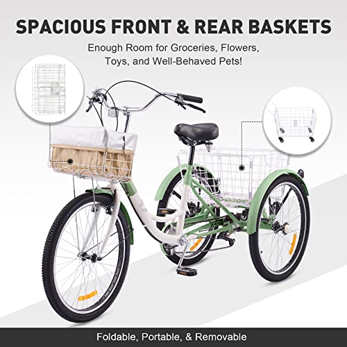 Viribus Adult Tricycle, 7 Speed Tricycle for Adults, 24" 3 Wheel Bikes for Adults with Baskets - John Pierce Auto Care