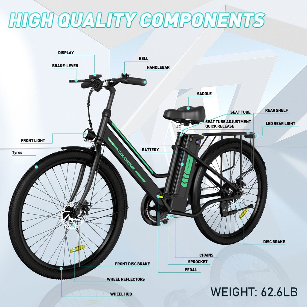 COLORWAY 26\u0026quot; Electric Bike for Woman, 500W Powerful Motor, 36V 12AH Removable Battery - John Pierce Auto Care