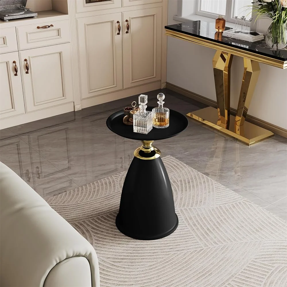 RSJIWOGZ 15 Inch Round End Metal Round for Small Sppace Modern Space Saving Pedestal Nightstand Room Bedroom Luxury Gold End (Gold Type ) - John Pierce Auto Care