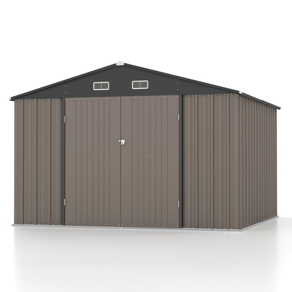Patiowell 10 x 10 ft Outdoor Storage Metal Shed with Sloping Roof and Double Lockable Door - John Pierce Auto Care