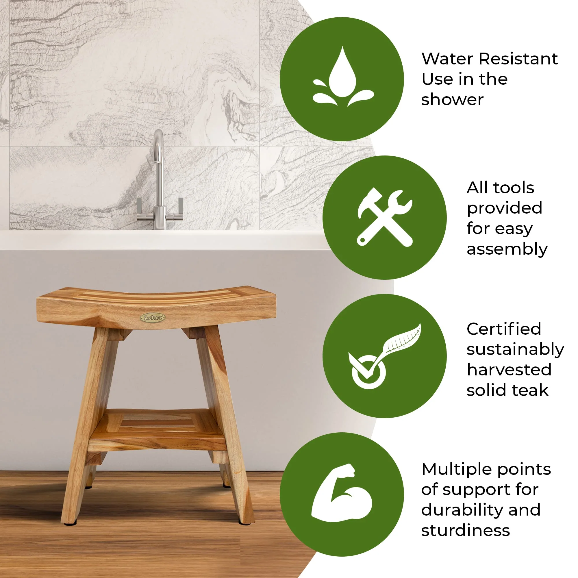 EcoDecors 18-inch Teak Shower Bench - John Pierce Auto Care
