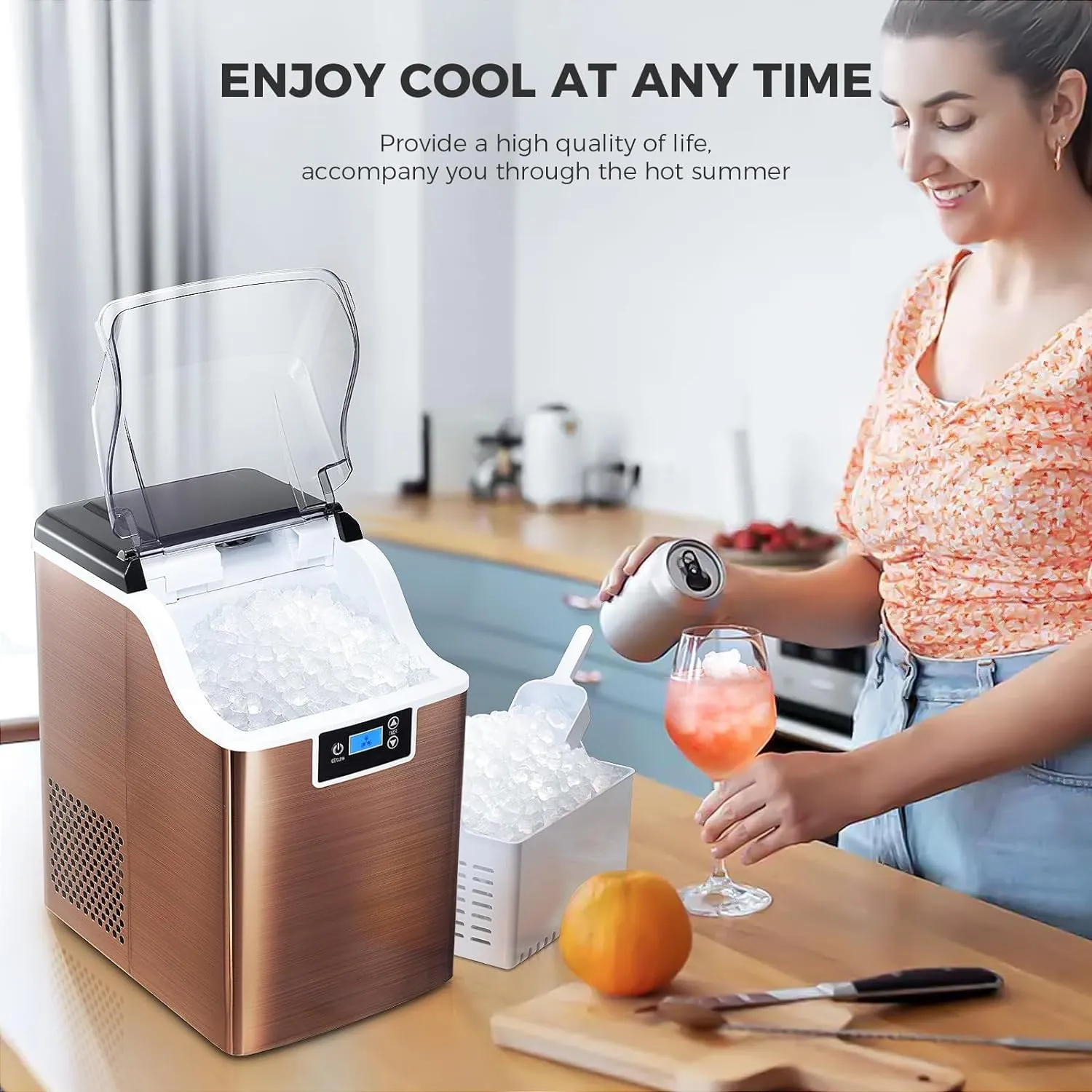 Ice Makers Countertop, 45lbs\/Day Pebble Ice Maker Machine with 24 Hour Timer, Self Cleaning Sonic ice Maker with Ice Scoop - John Pierce Auto Care