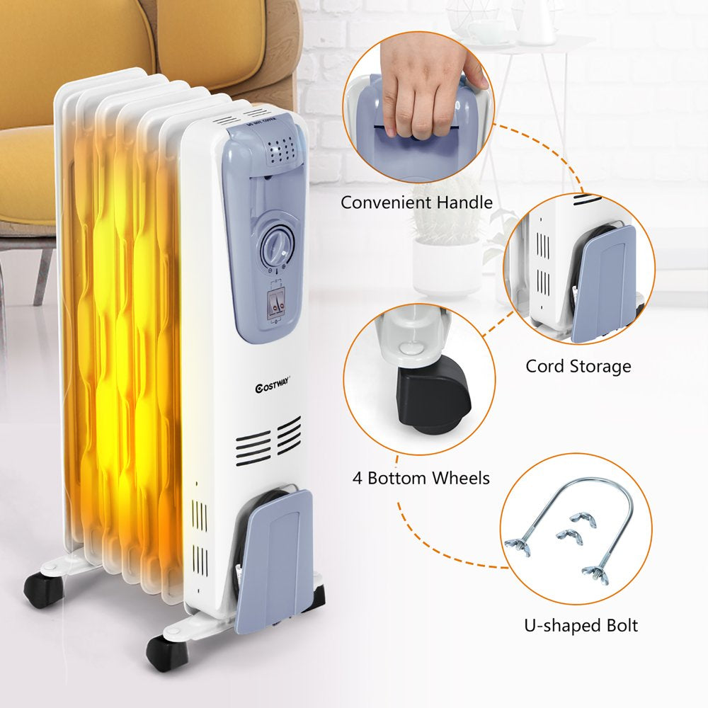 Costway 1500W Electric Oil Filled Radiator Space Heater 7 Fin Thermostat Room Radiant - John Pierce Auto Care