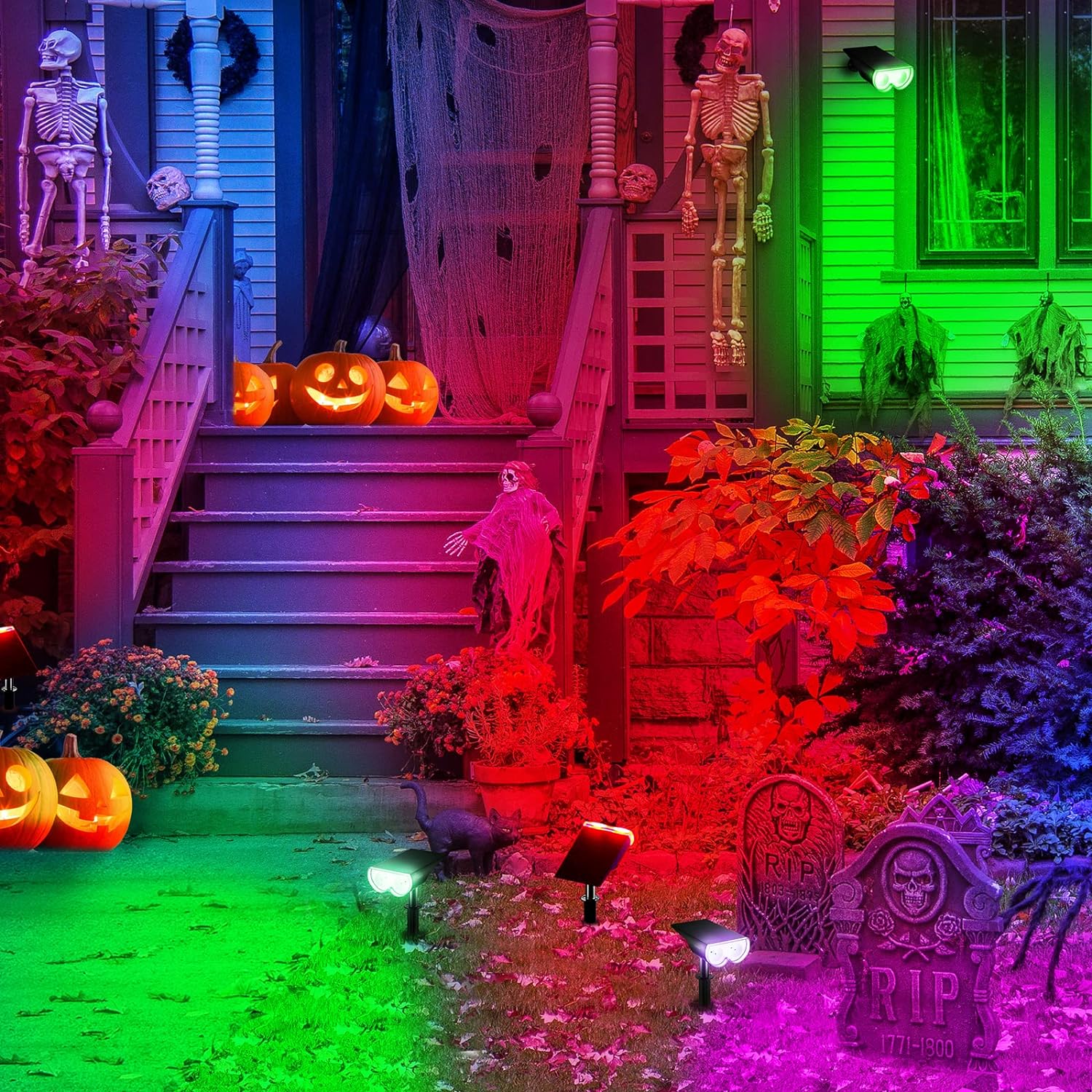 StarRay Solar Spot Lights Outdoor Color Changing, IP67 Solar Lights Outdoor Waterproof, Halloween Decorations 16 LEDs Multicolor Solar Landscape Spotlights for Pathway, Patio, Fence, 4 Pack - John Pierce Auto Care
