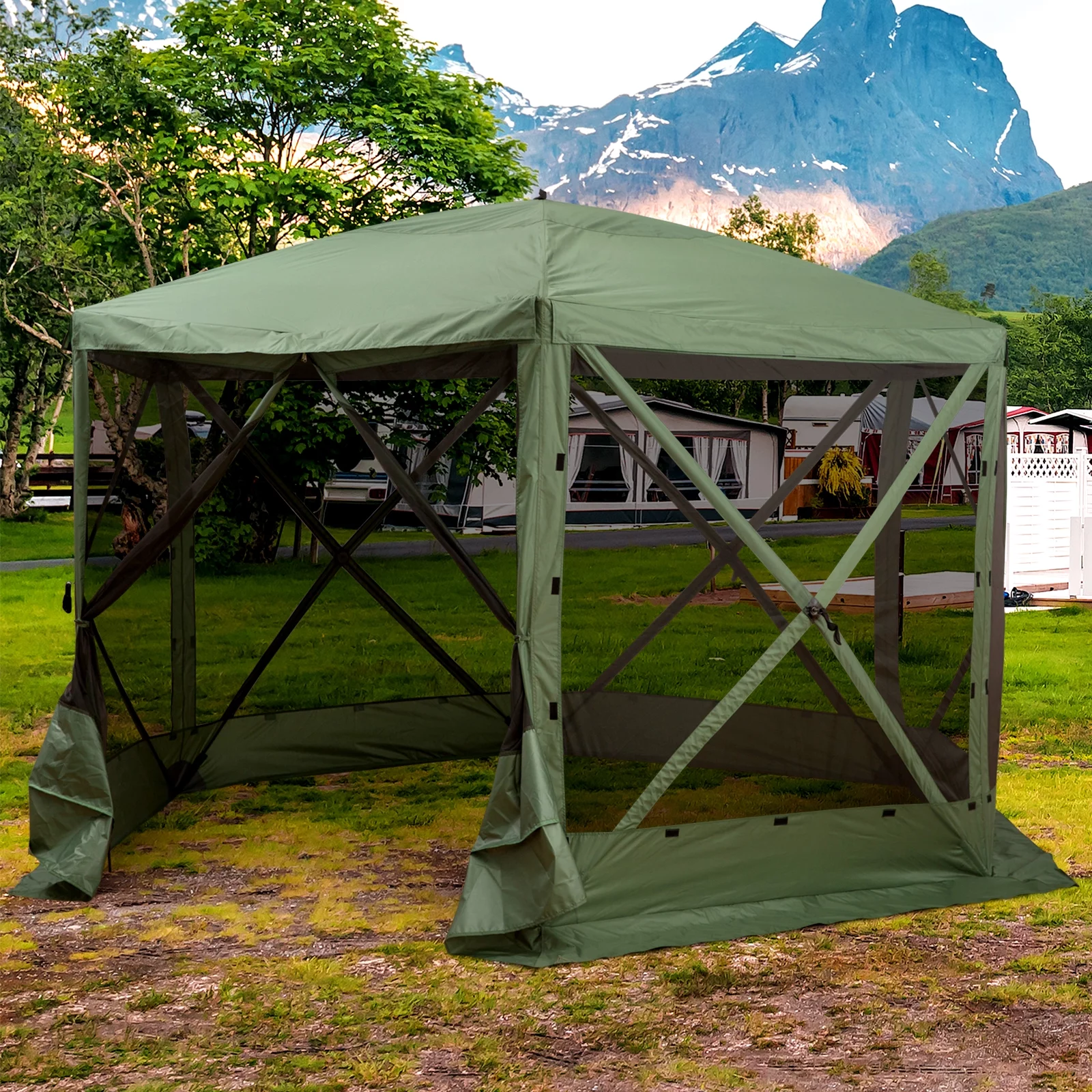 Outsunny 12\u0026#039; x 12\u0026#039; Hexagon Screen House, Pop Up Tent Portable Gazebo Canopy Shelter with Mesh Netting Walls, Carry Bag and Shaded Interior, Green - John Pierce Auto Care