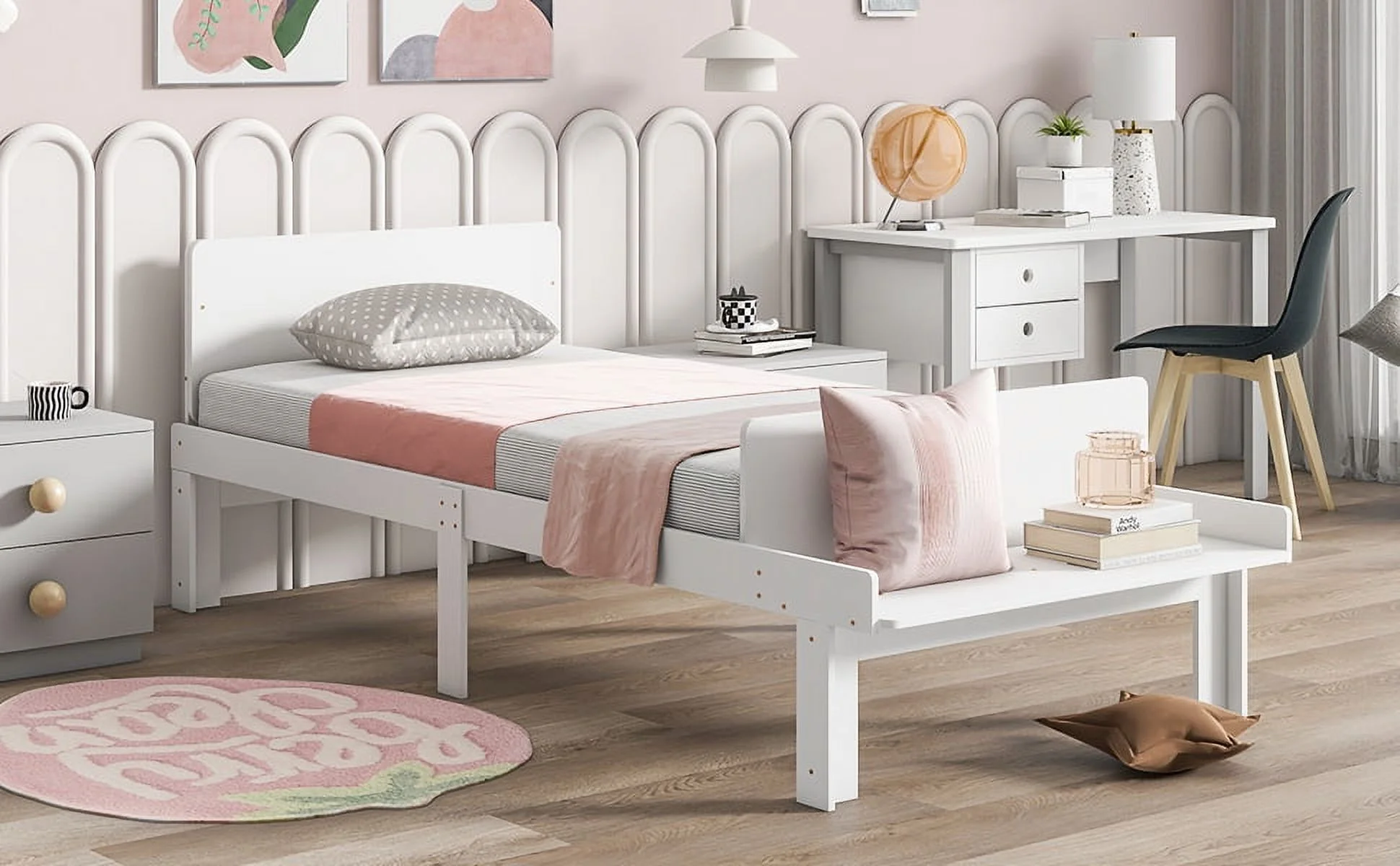 Create a chic and cozy bedroom look with this stylish and elegant white twin bed featuring a footboard bench for added comfort   perfect for enhancing the style and comfort of your bedroo - John Pierce Auto Care