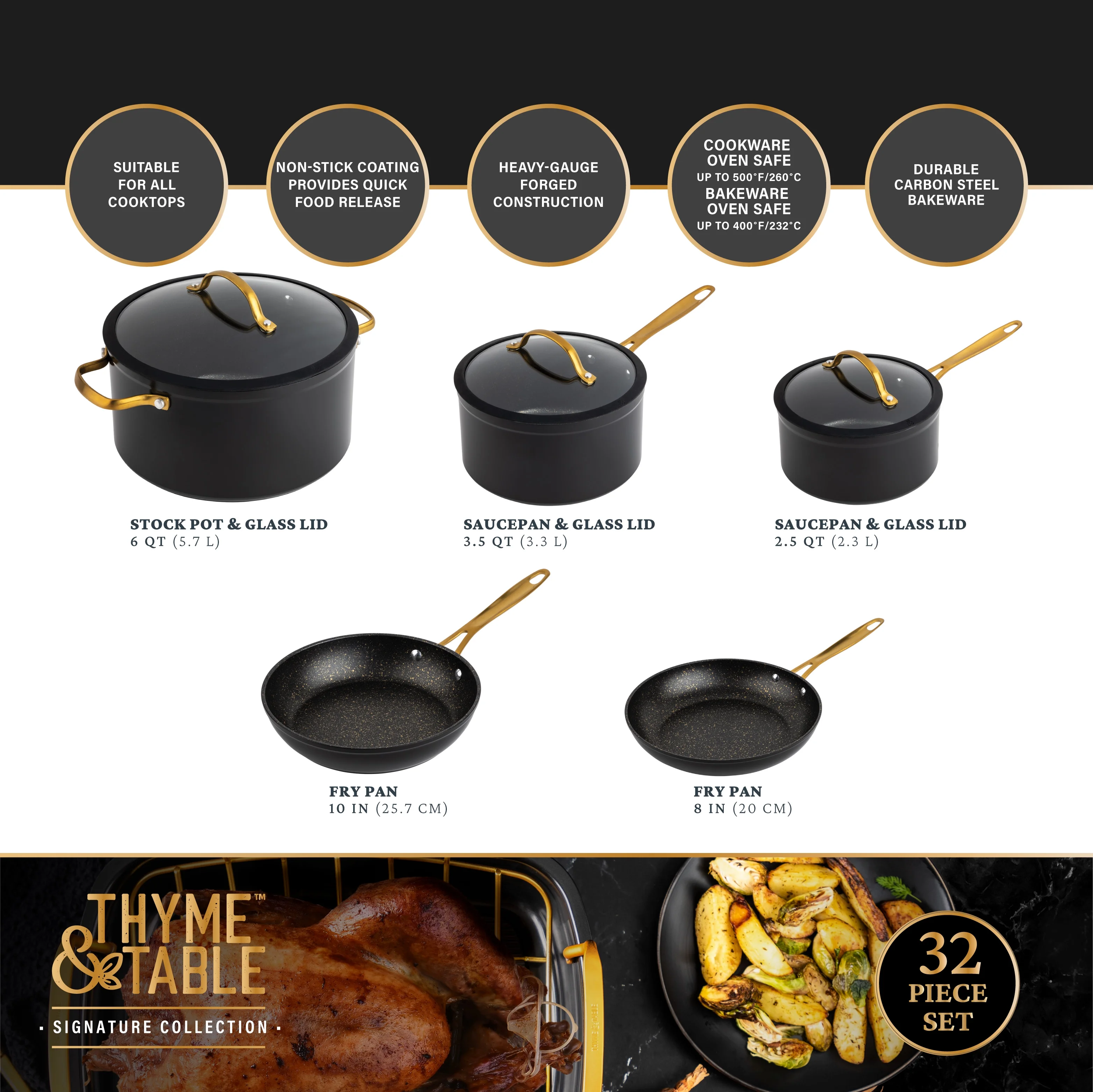 Thyme \u0026amp; Table 32 Piece Cookware \u0026amp; Bakeware Non Stick Set, Black - John Pierce Auto Care