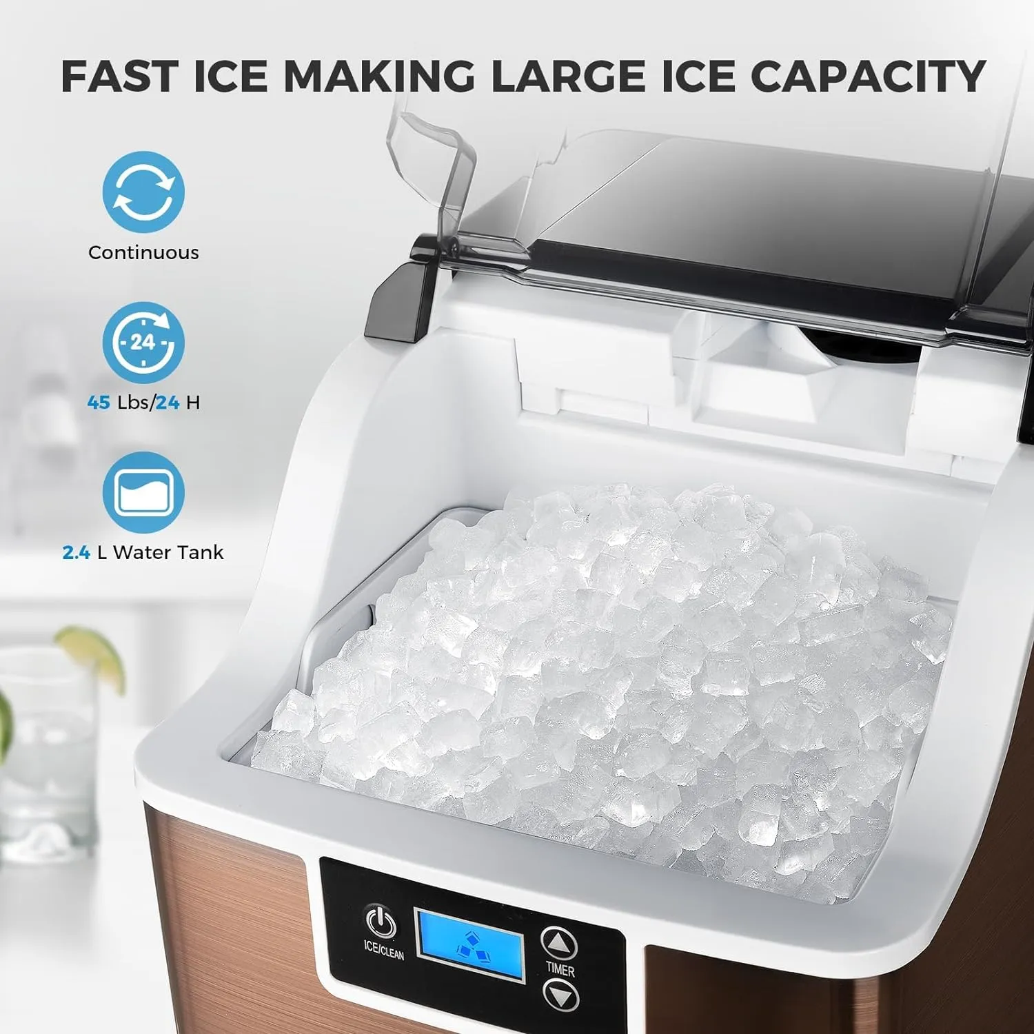 Ice Makers Countertop, 45lbs\/Day Pebble Ice Maker Machine with 24 Hour Timer, Self Cleaning Sonic ice Maker with Ice Scoop - John Pierce Auto Care