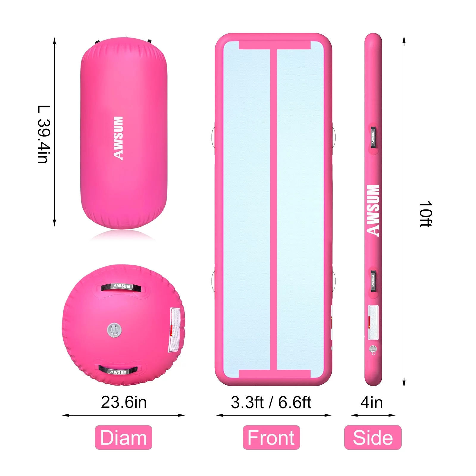 AWSUM Inflatable Air Gymnastics Mat 10 ft 13 ft 16 ft Training mat 4 inches Thick tumble track Air Roller with Electric Pump for Home\/Gym - John Pierce Auto Care