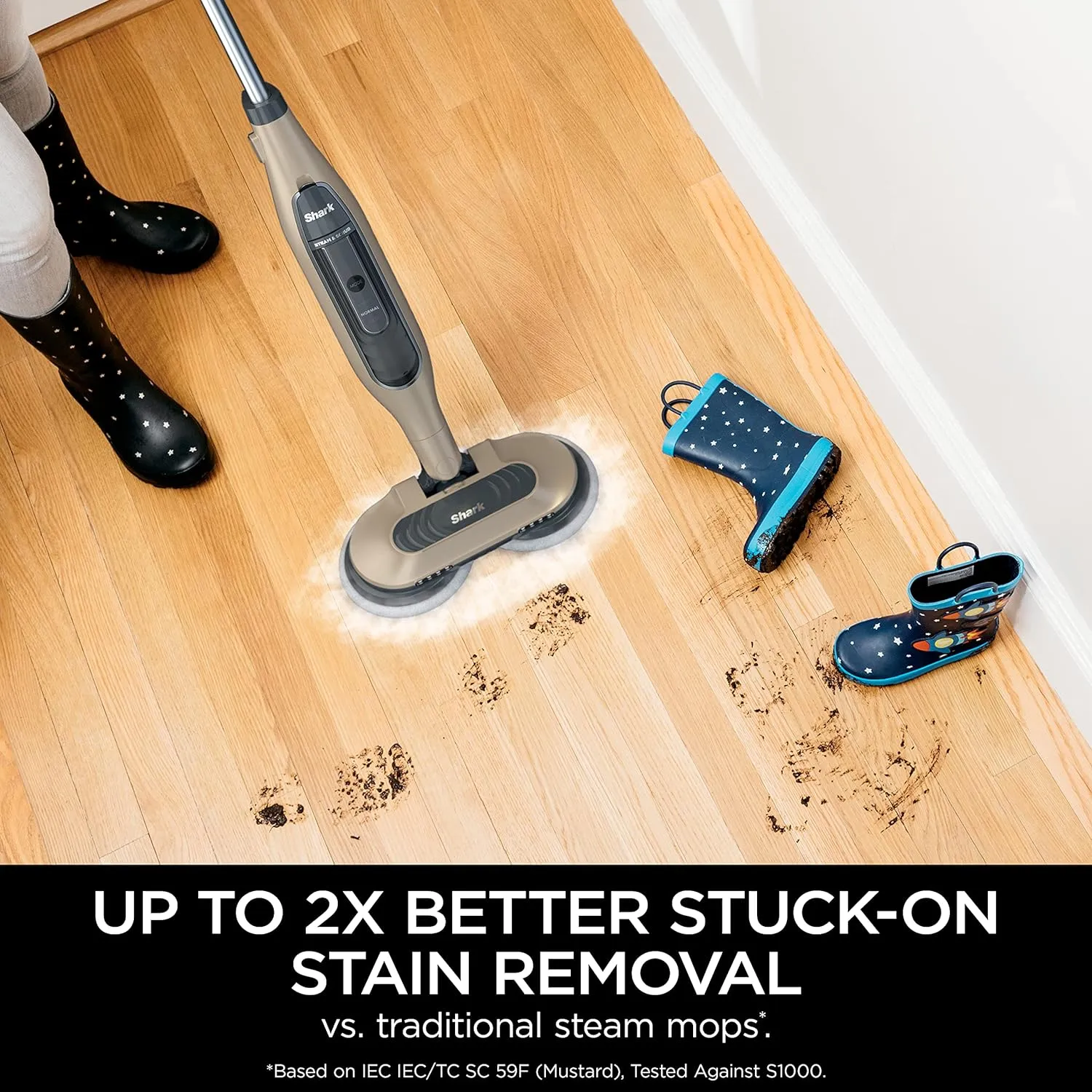 Mop, Scrub \u0026amp; Sanitize at The Same Time, Designed for Hard Floors, with 4 Dirt Grip Soft Scrub Washable Pads, 3 Steam Modes \u0026amp; LED Headlights, Gold - John Pierce Auto Care